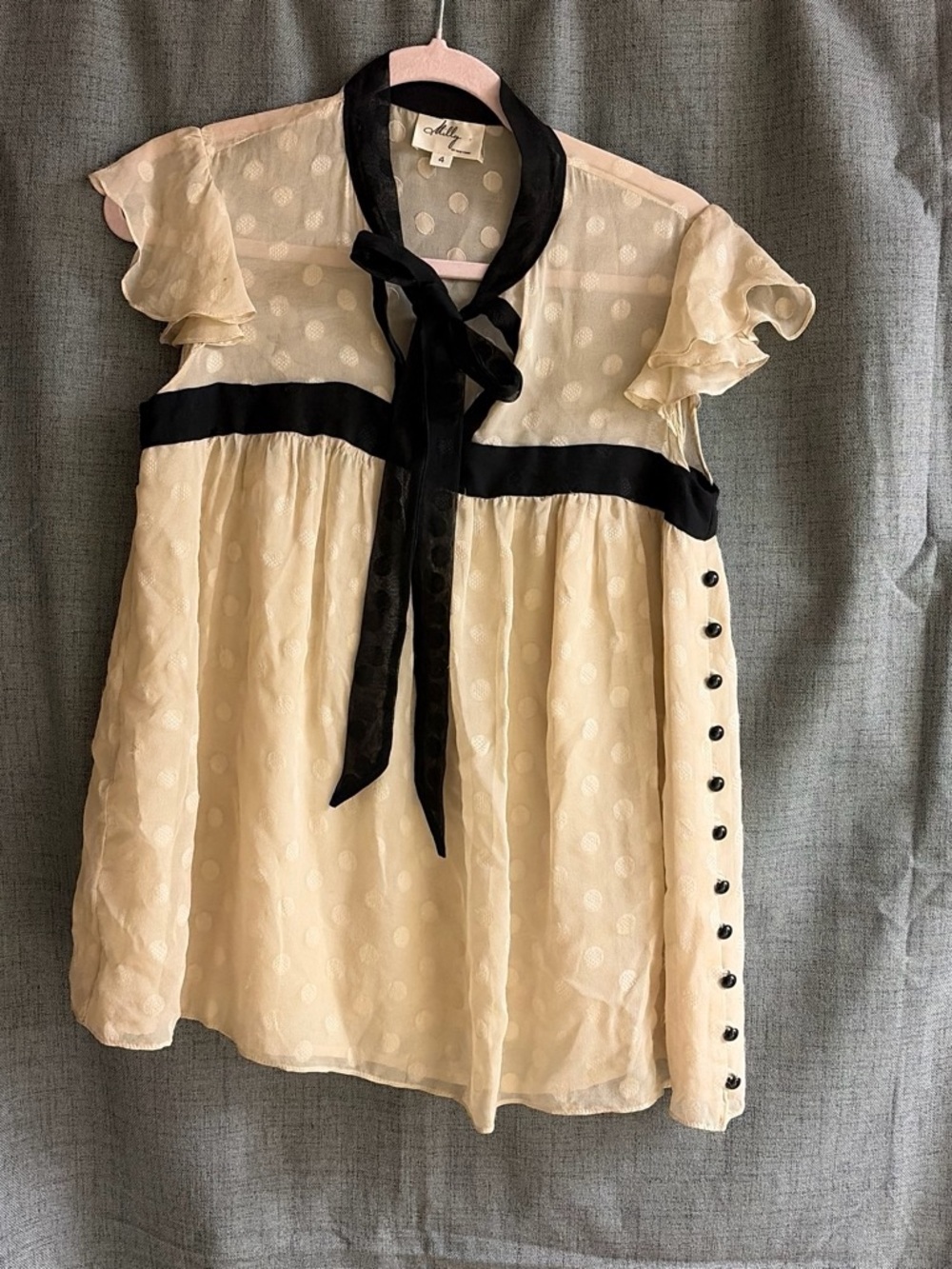 🖤 Milly of New York Silk Polka Dot Tie Blouse